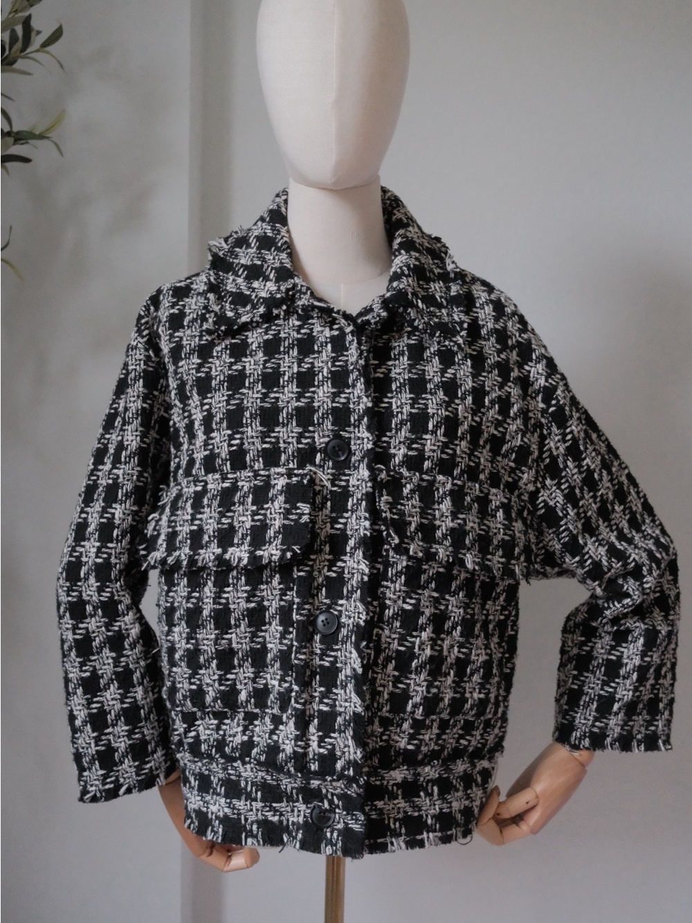 H&M Black & White Tweed Button-Front Jacket